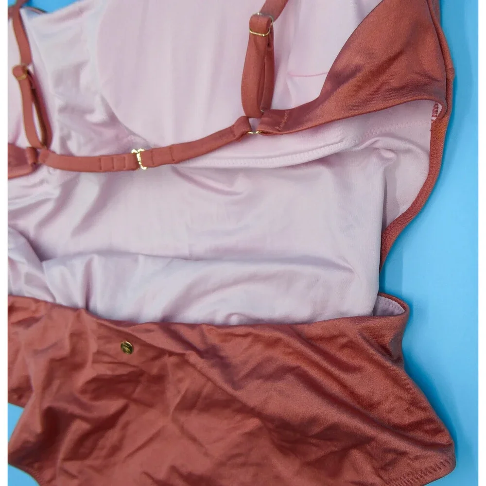 Victorias Secret XXL Rose Gold Covered Padded One Piece Tie Swimsuit Beach Women